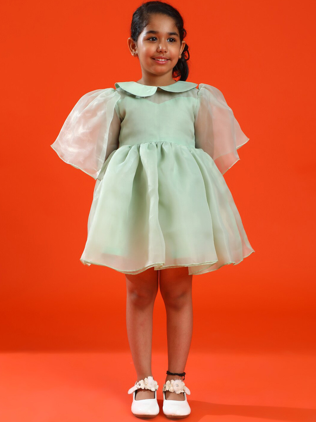 

TALES & STORIES Girls Flared Sleeves Fit & Flare Dress, Green