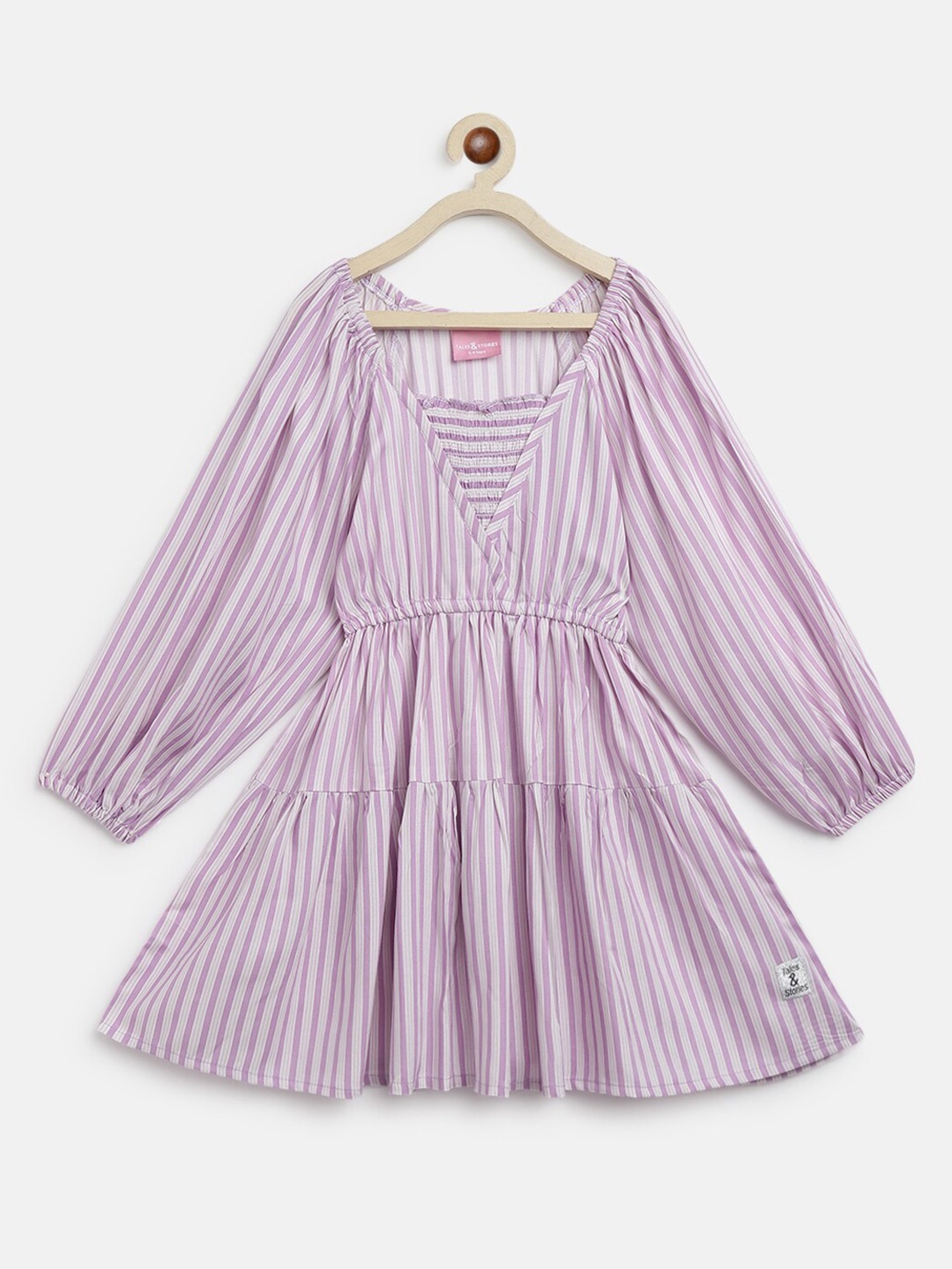 

TALES & STORIES Girls Striped Puff Sleeve Fit & Flare Dress, Purple