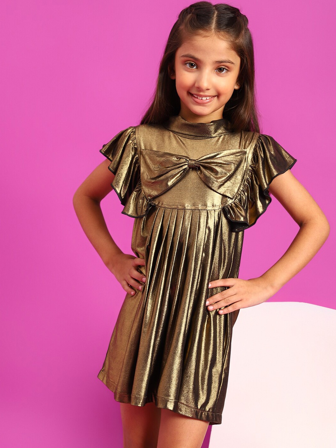 

TALES & STORIES Girls Flutter Sleeve A-Line Mini Dress, Gold