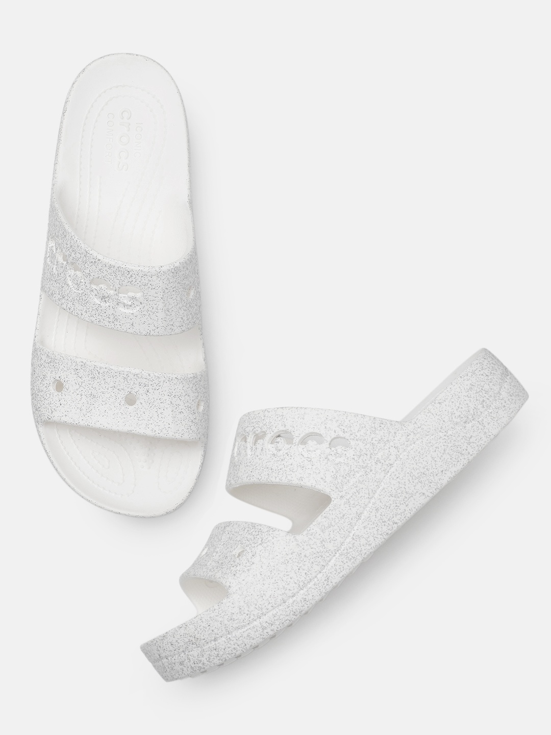 

Crocs Women Glitter Open Toe Platform Flats, Off white