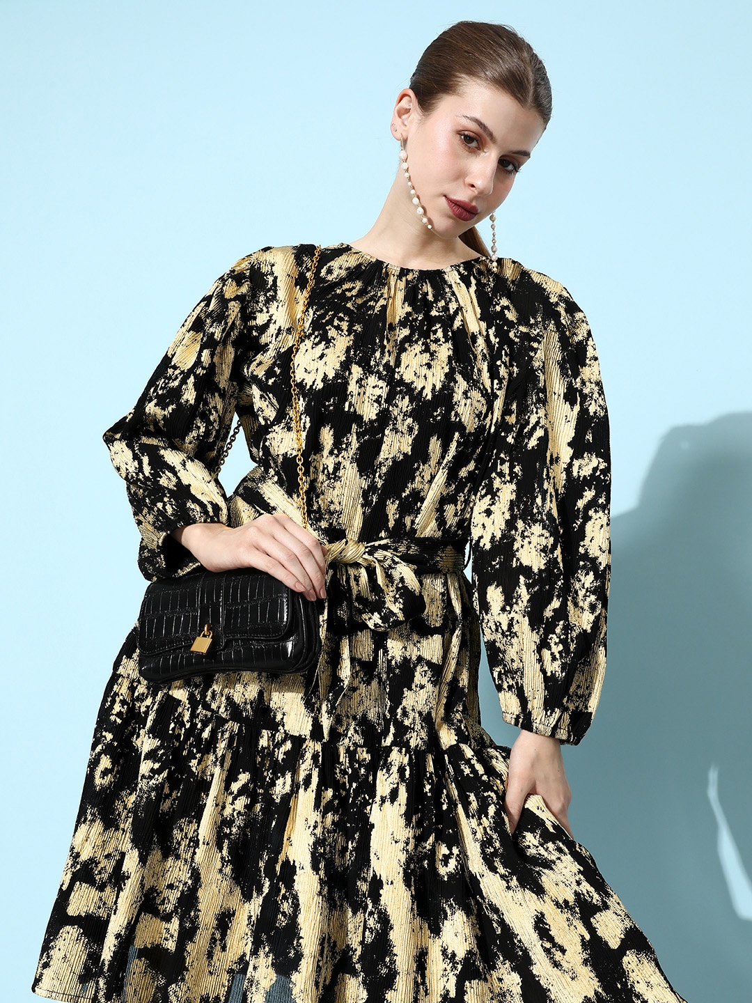 

EVERYDAY by ANI Women Printed Georgette Dress, Black