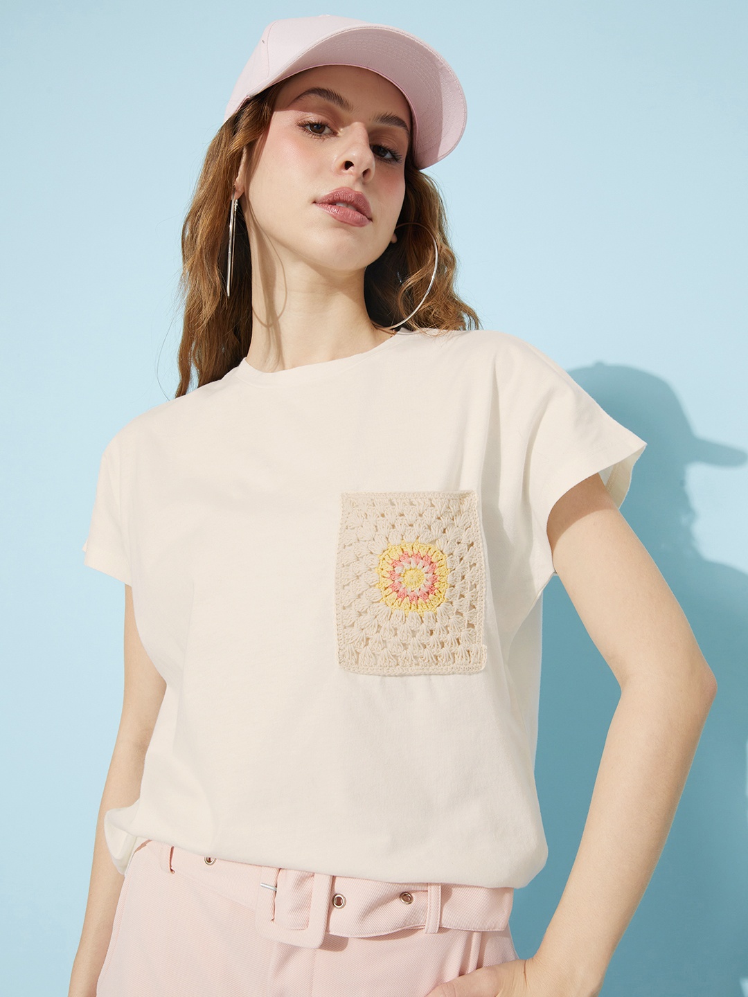 

EVERYDAY by ANI Women Solid Tshirt With Pocket Detailing, Off white