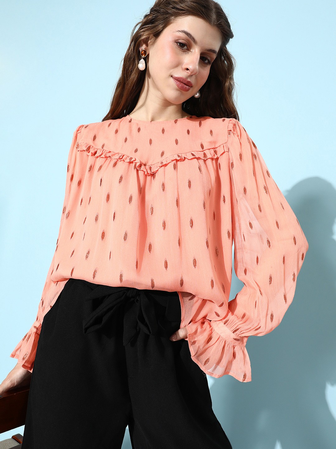 

EVERYDAY by ANI Women Self Design Chiffon Top, Pink