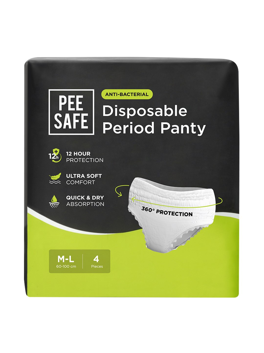 

PEESAFE 4-Pcs Disposable Leak Proof Period Panties - M-L, Black