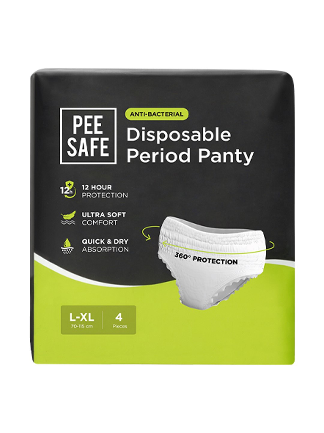 

PEESAFE 4-Pcs Disposable Leak Proof Period Panties - L-XL, Black