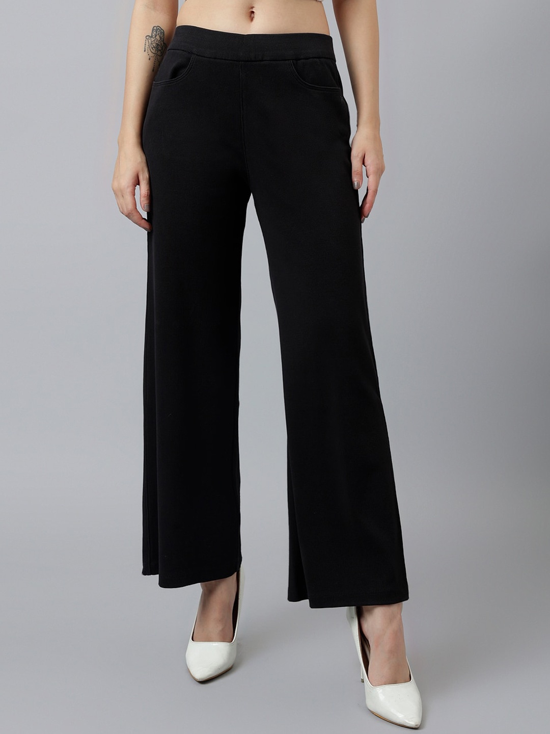 

Xpose Women Comfort Wide Leg High-Rise Parallel Trousers, Black