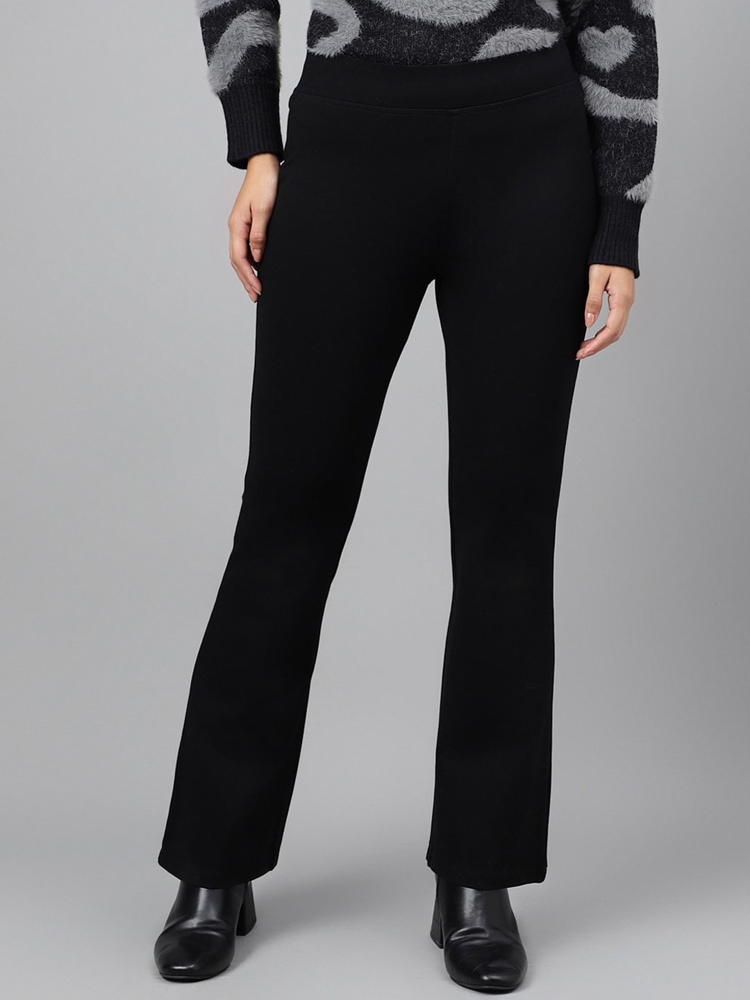 

Xpose Women Comfort Flared High-Rise Trousers, Black