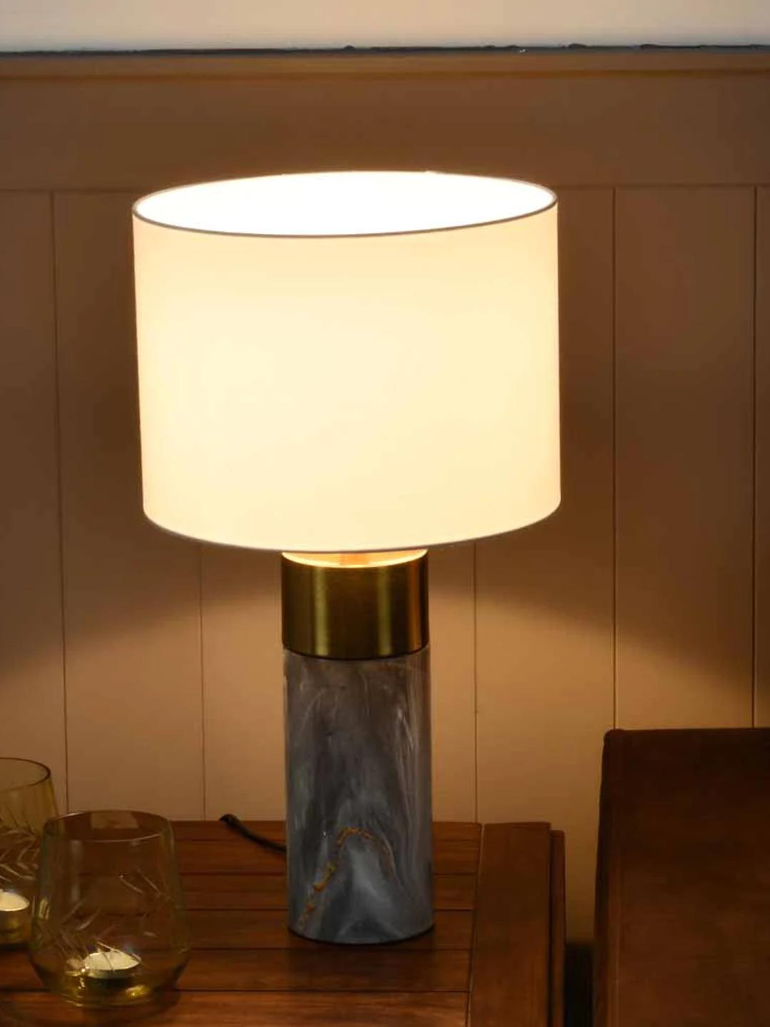 

Athome by Nilkamal Grey & White Printed Cylindrical Shaped Metal Table Lamps
