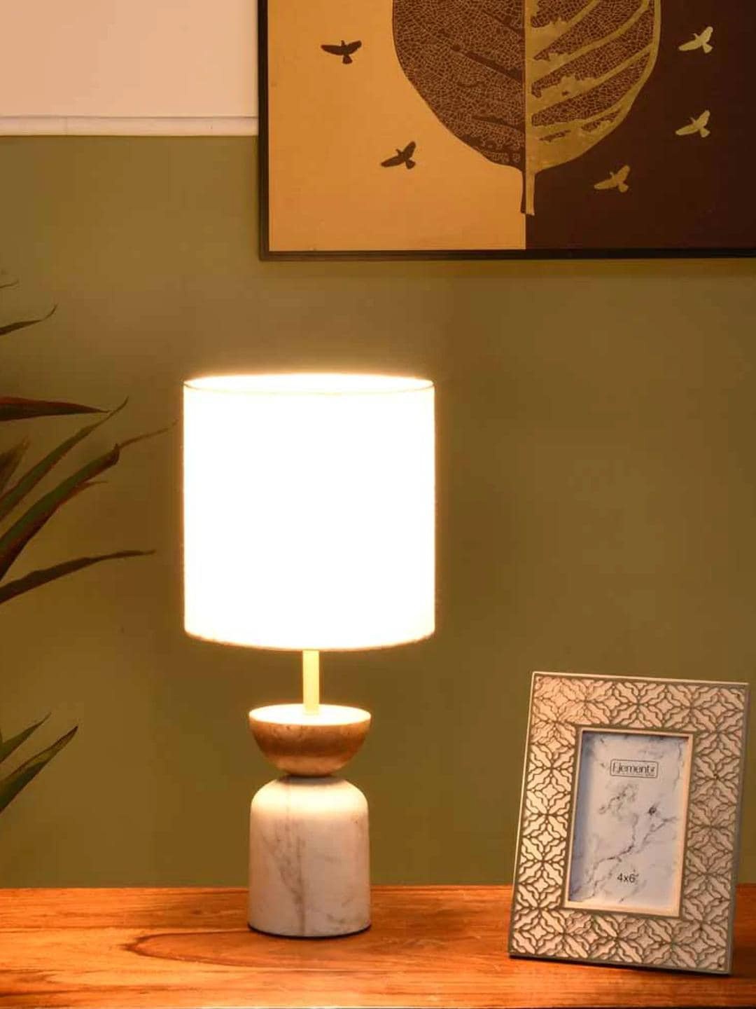 

Athome by Nilkamal Hourglass Brown & White Cylindrical Shaped Wooden & Marble Table Lamps