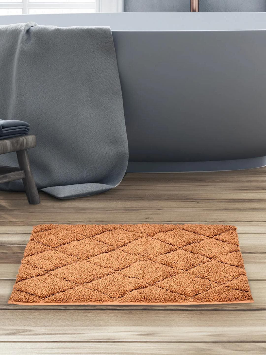 

Athome by Nilkamal Beige Textured Anti Skid 1800 GSM Bath Rug