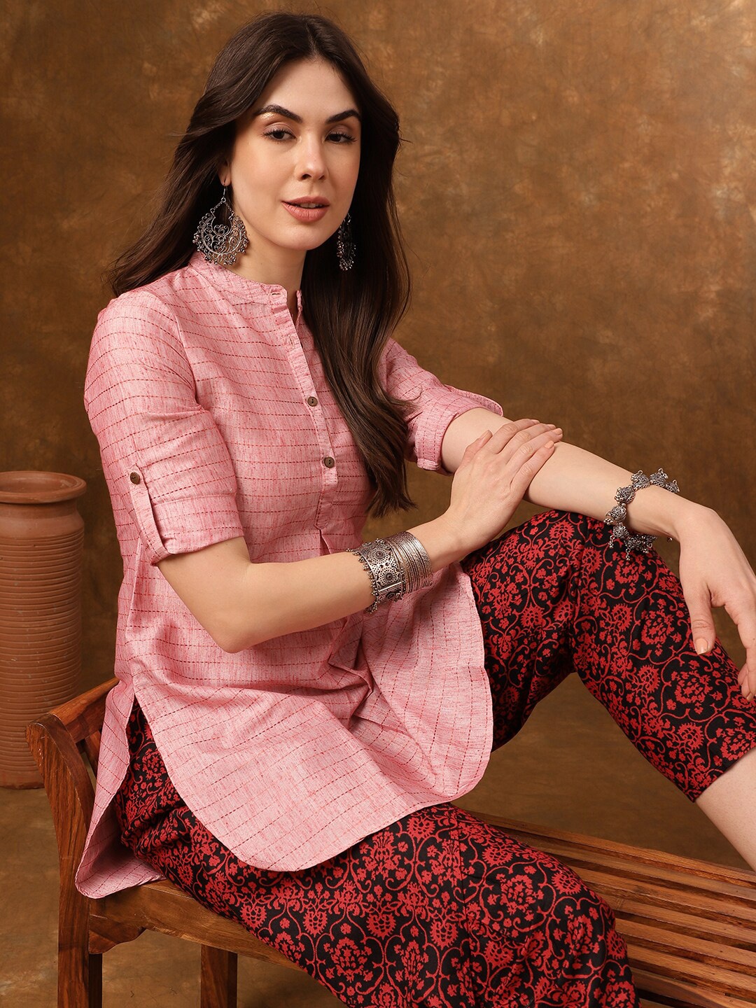 

Anouk Striped Kurta with Dhoti Pants, Peach