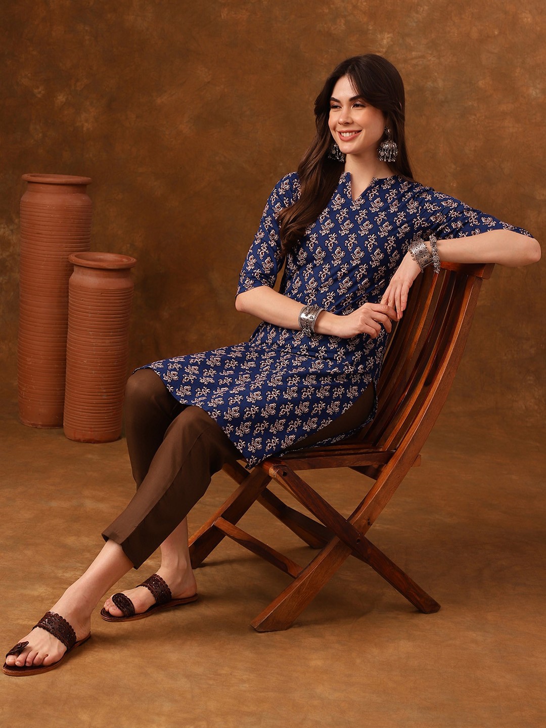 

Anouk Ethnic Motifs Printed Regular Pure Cotton Kurta With Trouser, Blue