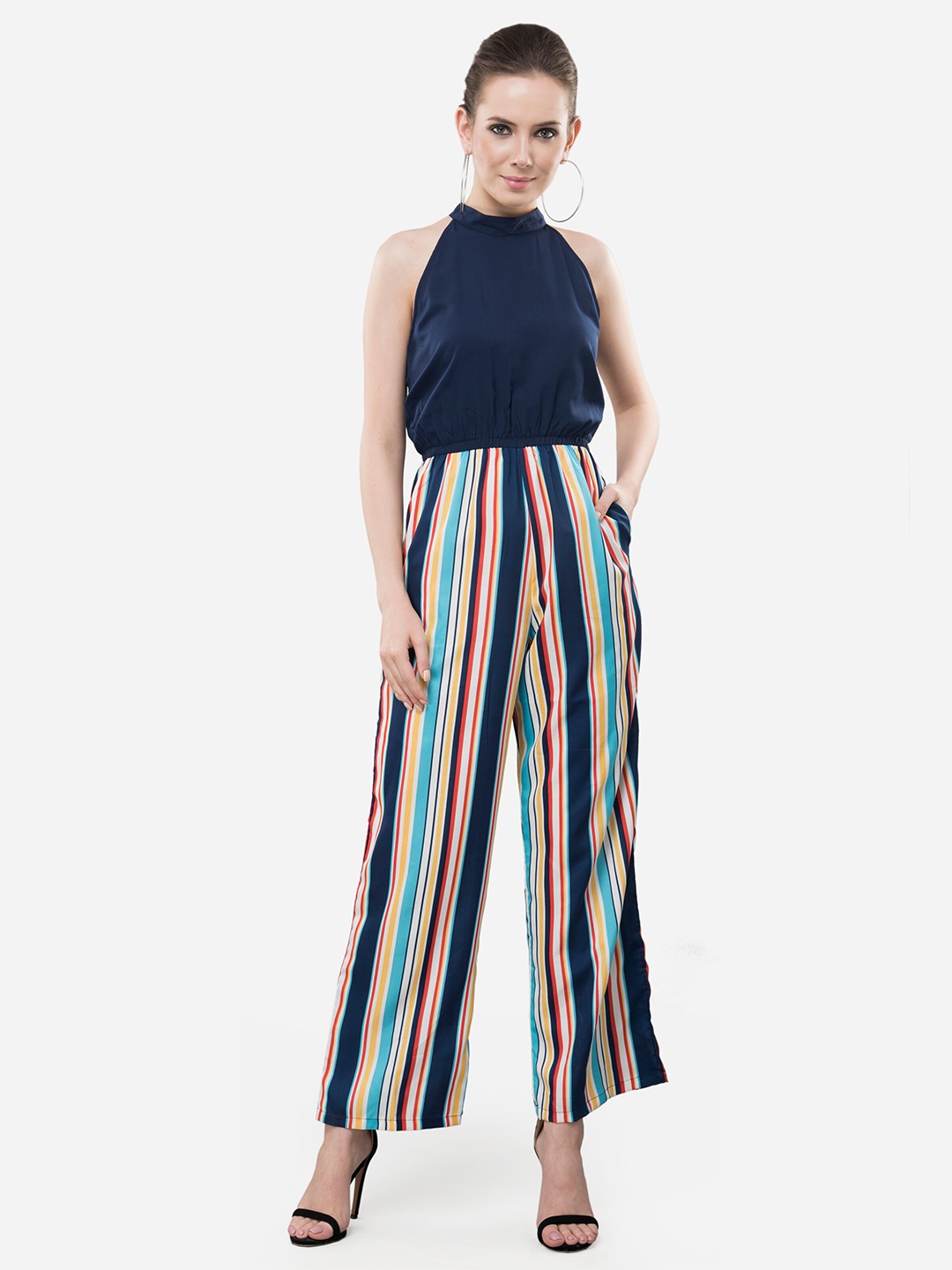 

V&M Striped Sleeveless Basic Jumpsuit, Navy blue