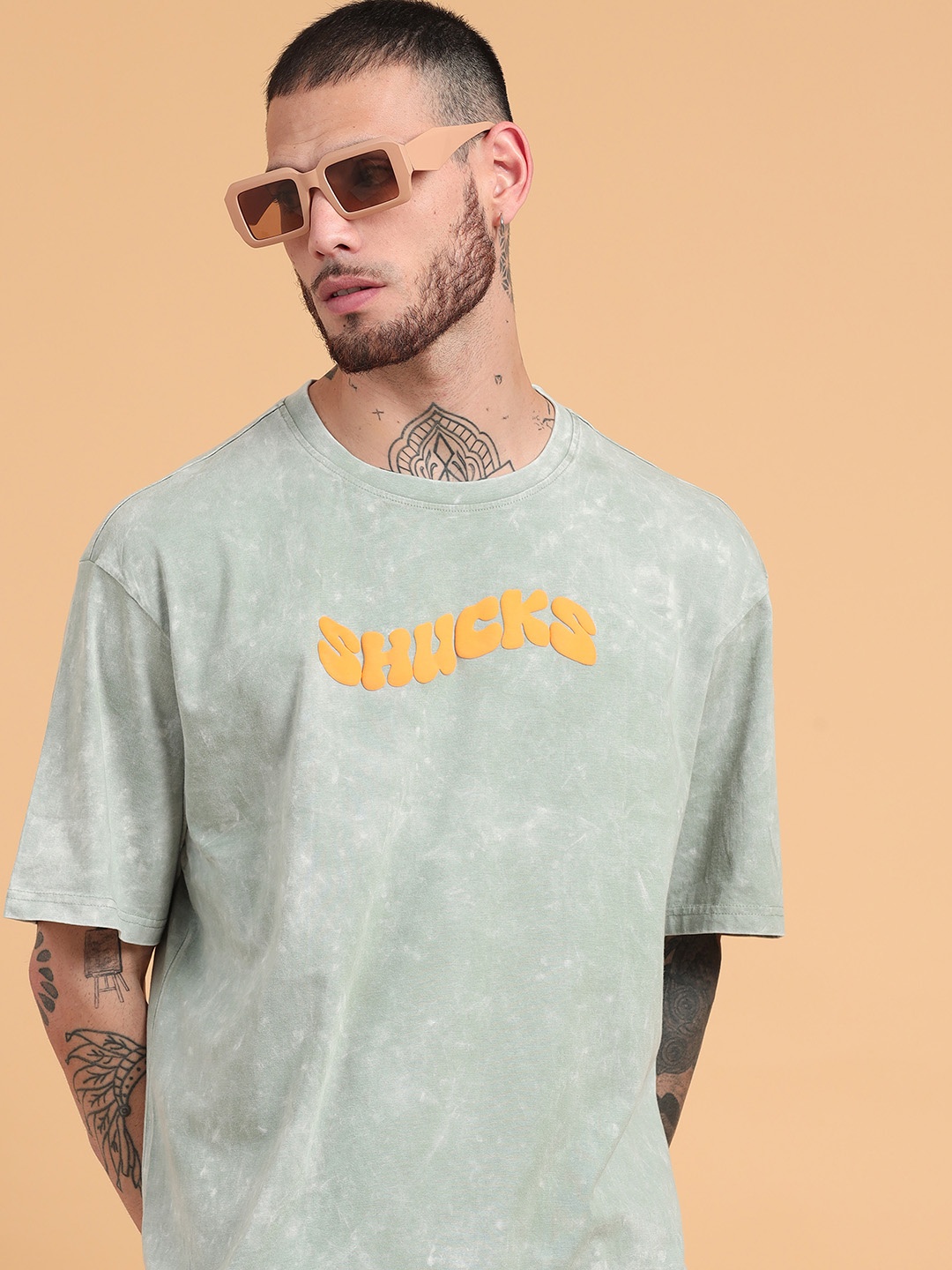 

recast Oversized Printed Bio Finish Applique Cotton T-shirt, Green