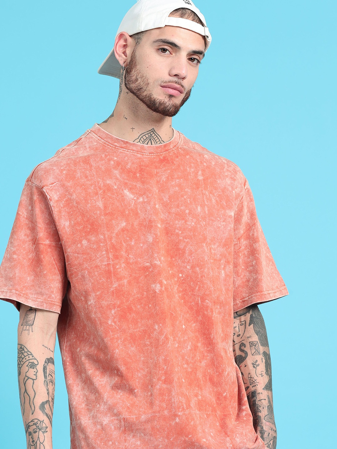 

recast Oversized Floral Dyed V-Neck Tropical Bio Finish Raw Edge T-shirt, Brown