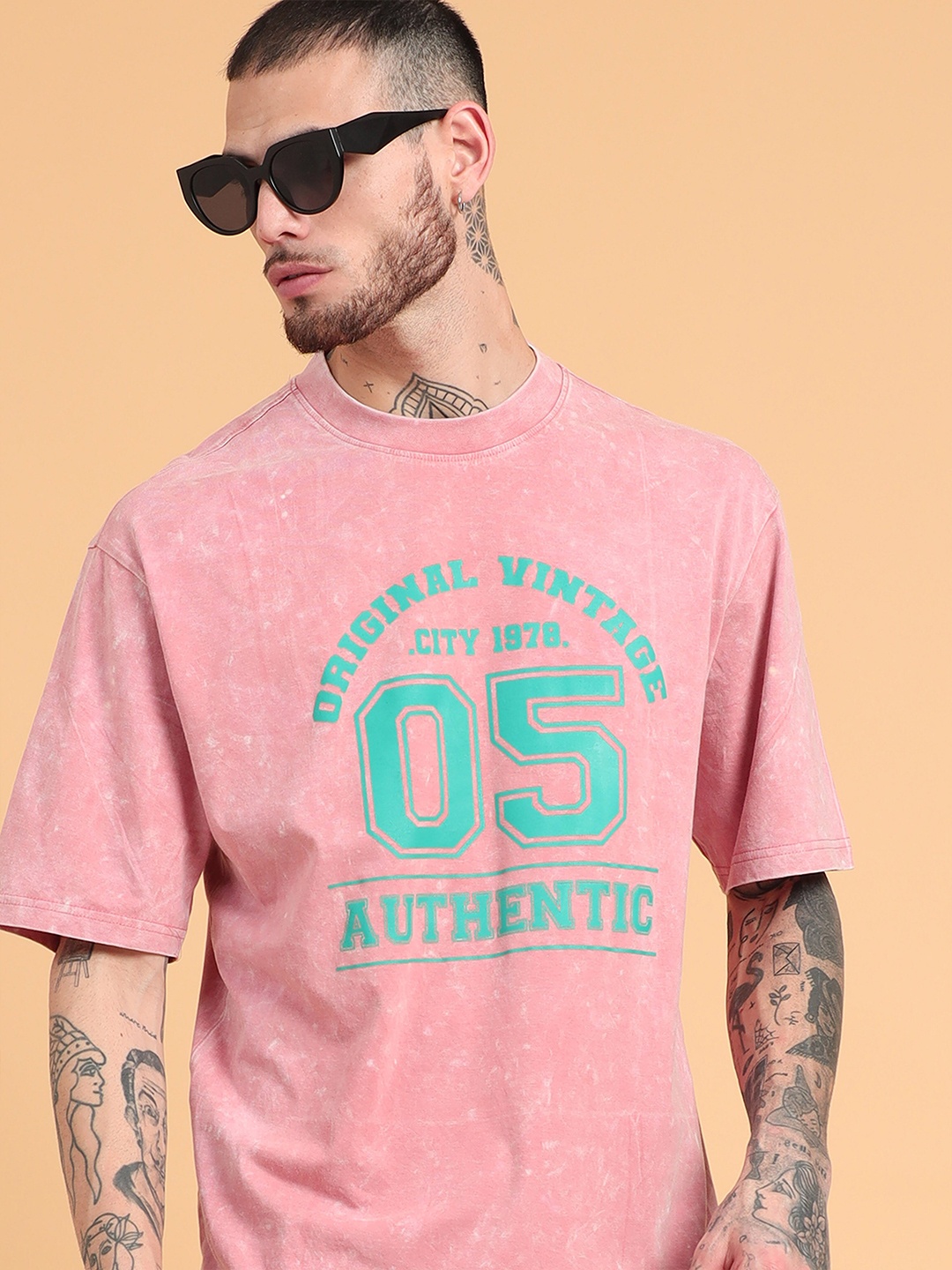 

recast Oversized Typography Printed Bio Finish Applique T-shirt, Pink