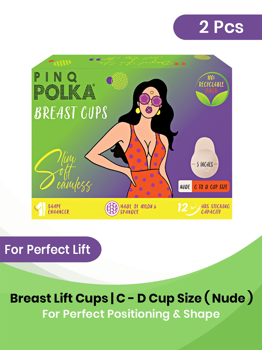 

PINQ Reusable Lift-Up C-D Stick On Boob Pasties Body Tape, Nude