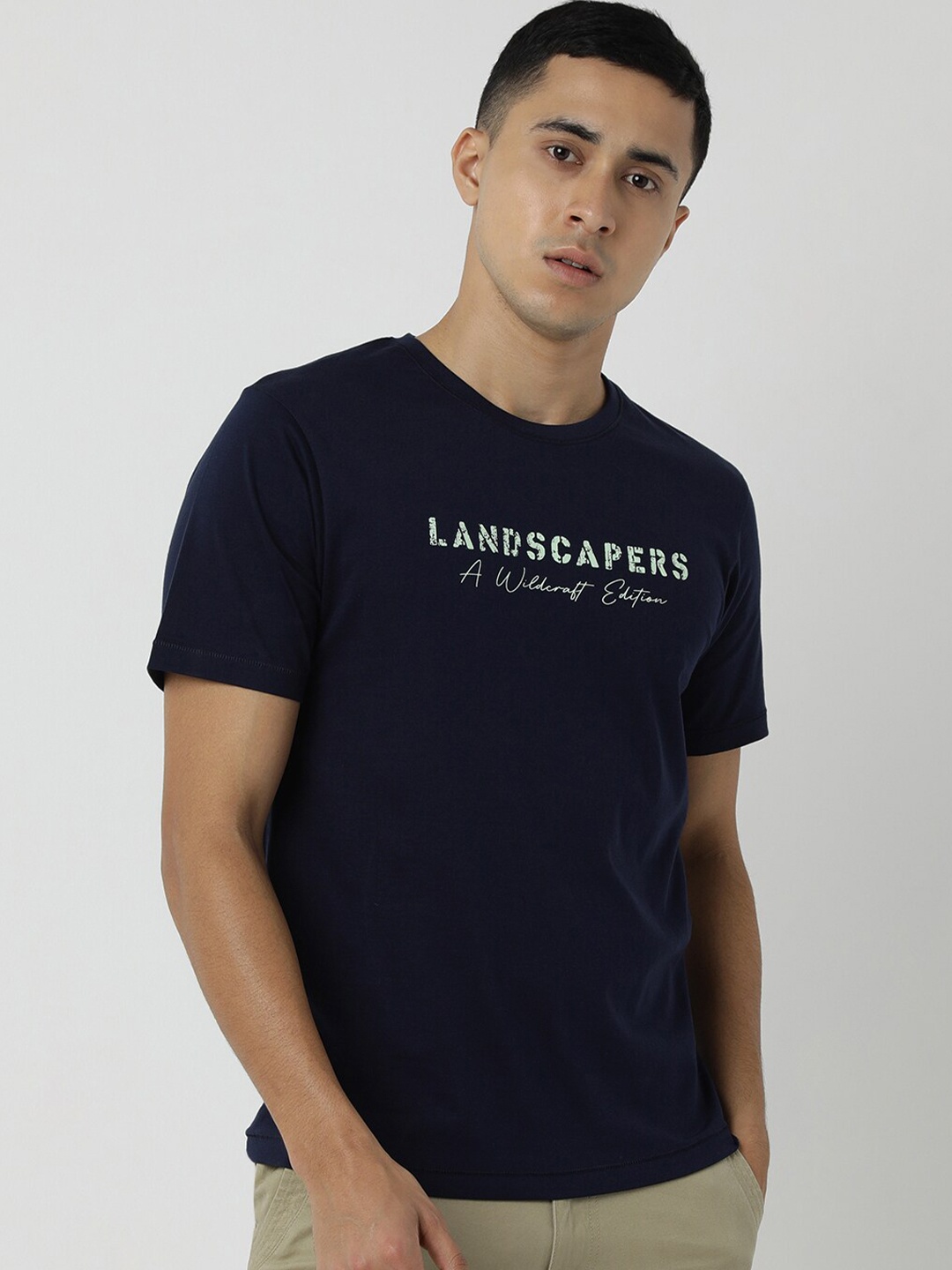 

Wildcraft Typography Printed Round Neck Short Sleeves Anti Odour T-shirt, Navy blue