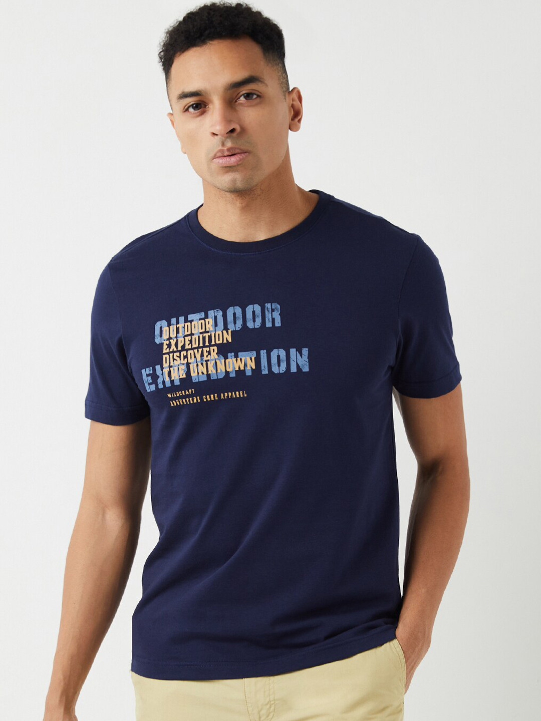 

Wildcraft Typography Printed Round Neck Short Sleeves Anti Odour T-shirt, Navy blue