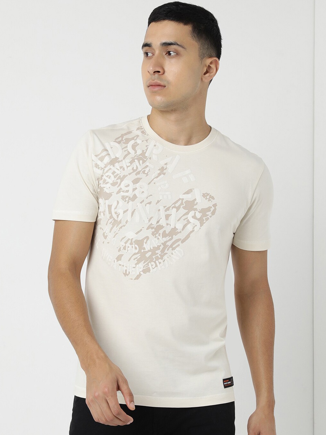 

Wildcraft Typography Printed Round Neck Short Sleeves Anti Odour T-shirt, Beige