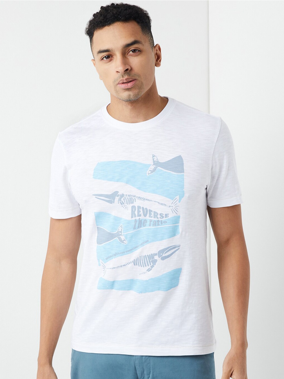 

Wildcraft Graphic Printed Round Neck Short Sleeves Anti Odour Cotton T-shirt, White