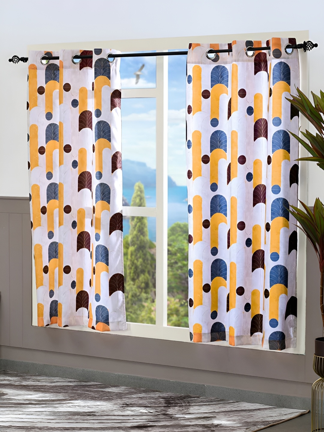 

Athome by Nilkamal Orange & Brown 2 Pieces Abstract Printed Window Curtains