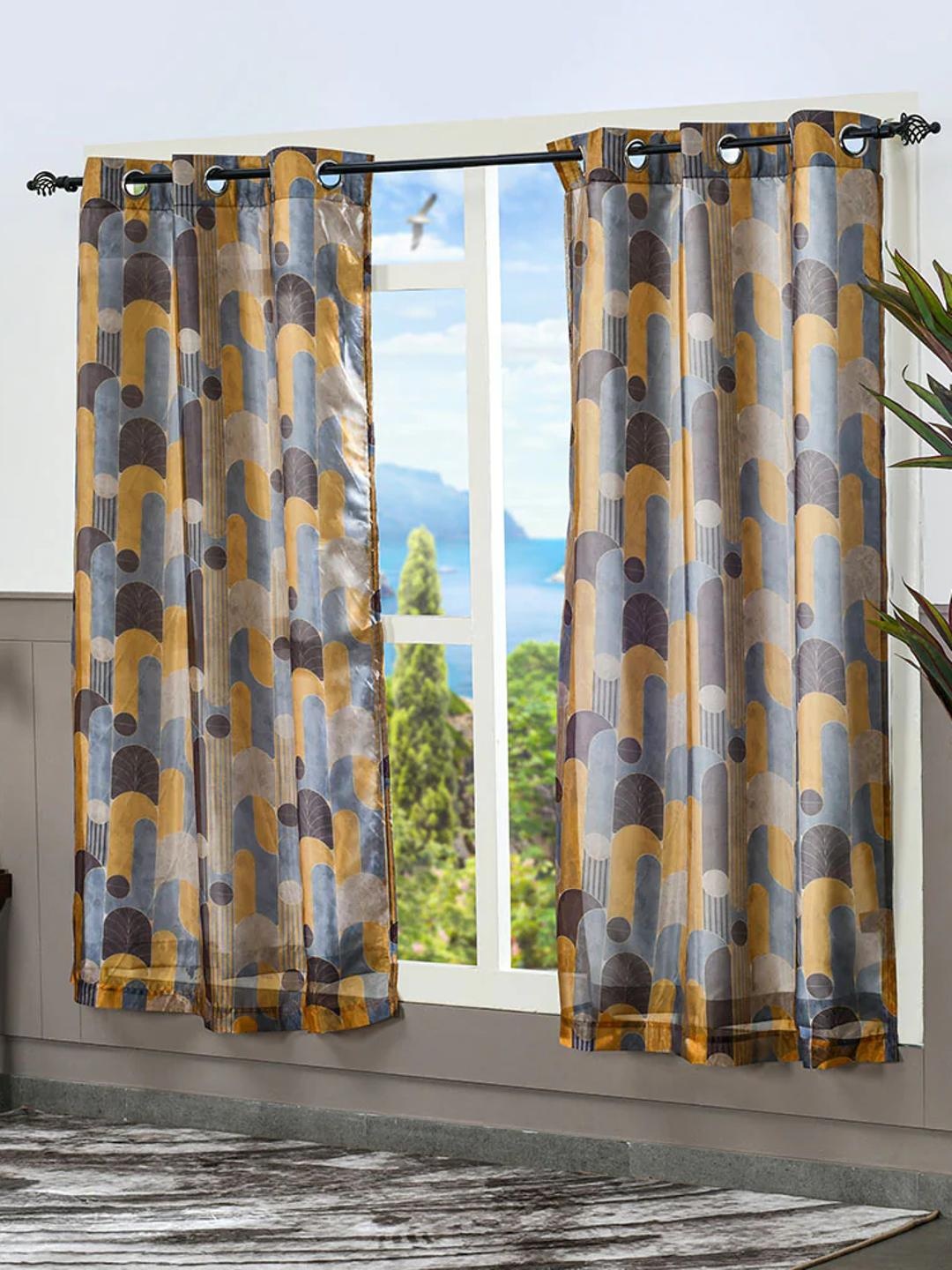 

Athome by Nilkamal Grey & Beige 2 Pieces Abstract Printed Window Curtains