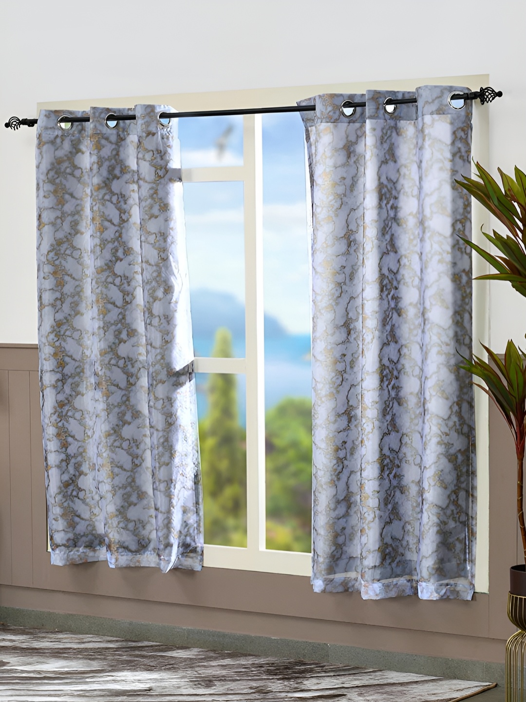 

Athome by Nilkamal Grey & White 2 Pieces Abstract Printed Window Curtains
