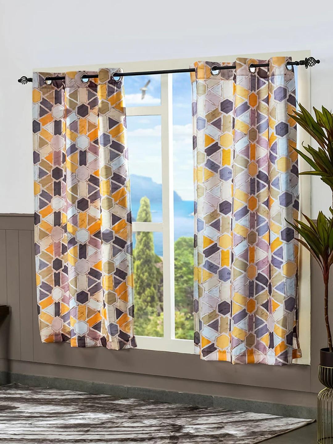 

Athome by Nilkamal White & Yellow 2 Pieces Geometric Printed Window Curtains