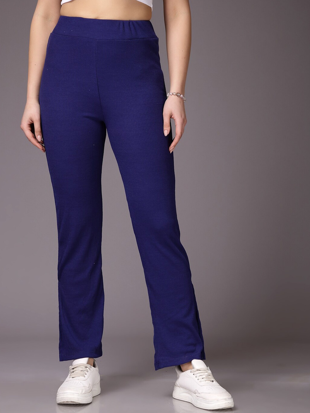 

Freehand by The Indian Garage Co Women Flared Cotton Chinos Trousers, Blue