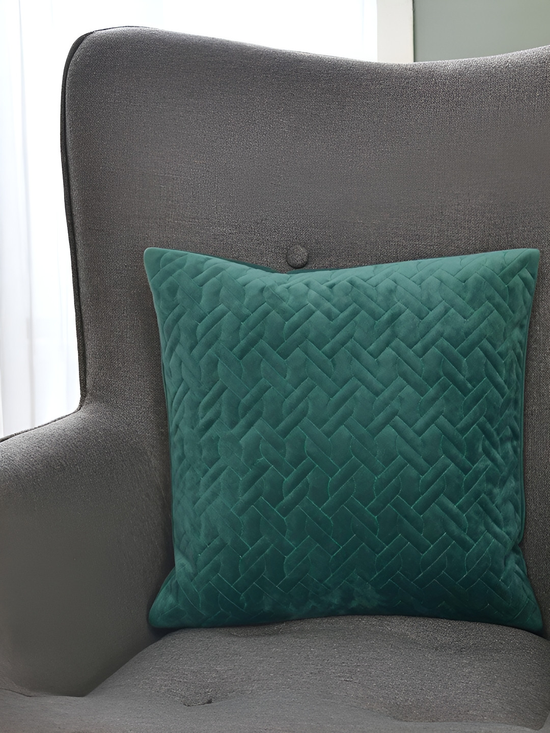 

Athome by Nilkamal Green Quilted Square Cushion Cover