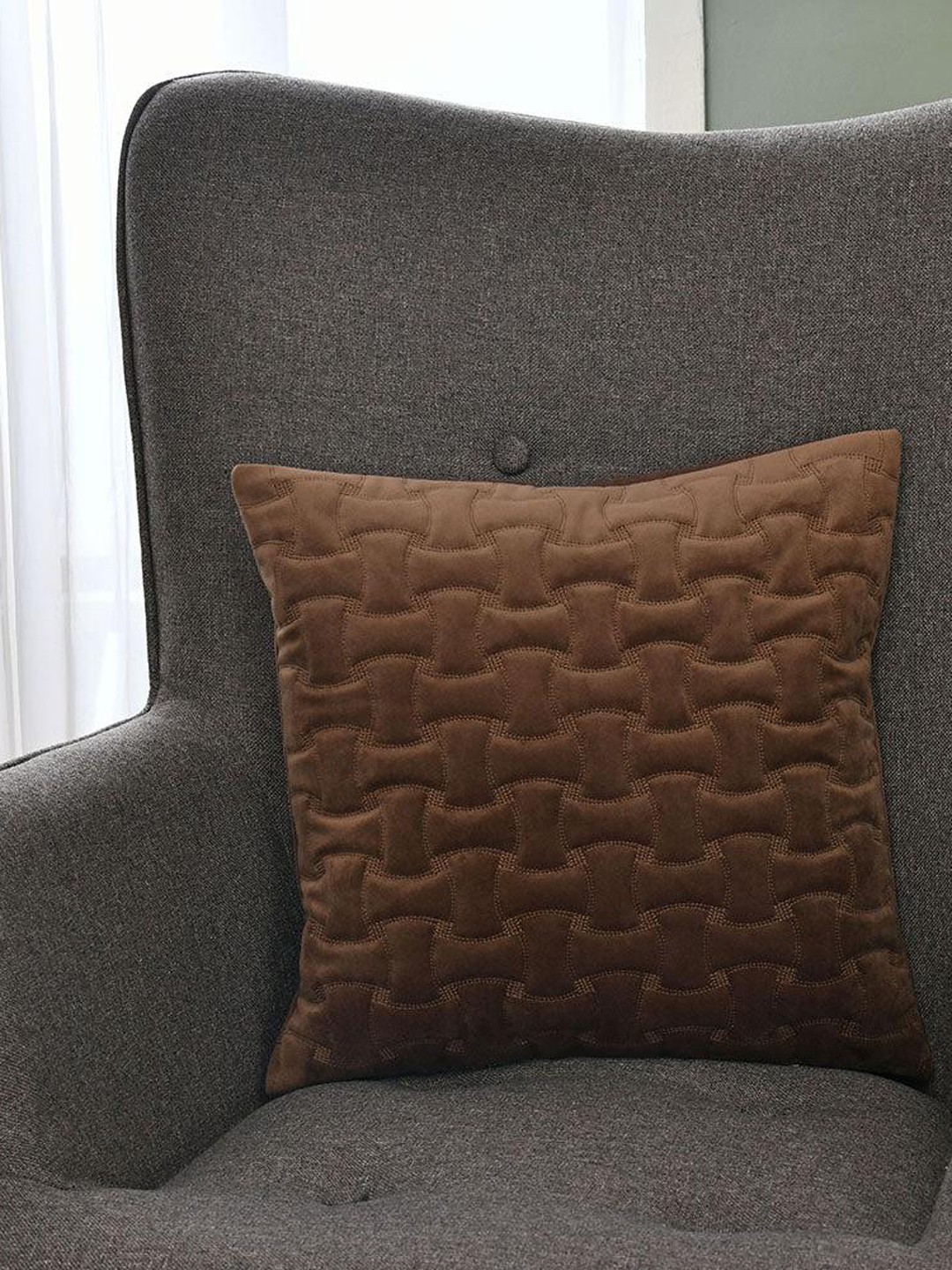 

Athome by Nilkamal Brown Quilted Square Cushion Cover