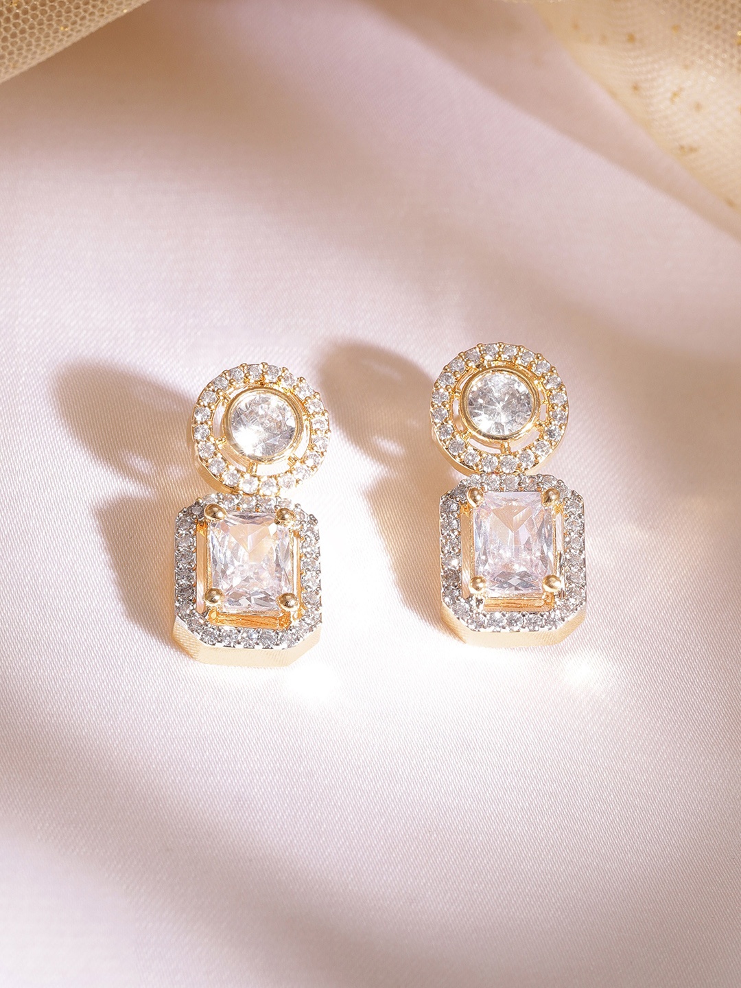 

Rubans 22K Gold-Plated Zircon Geometric Shaped Stud Earrings
