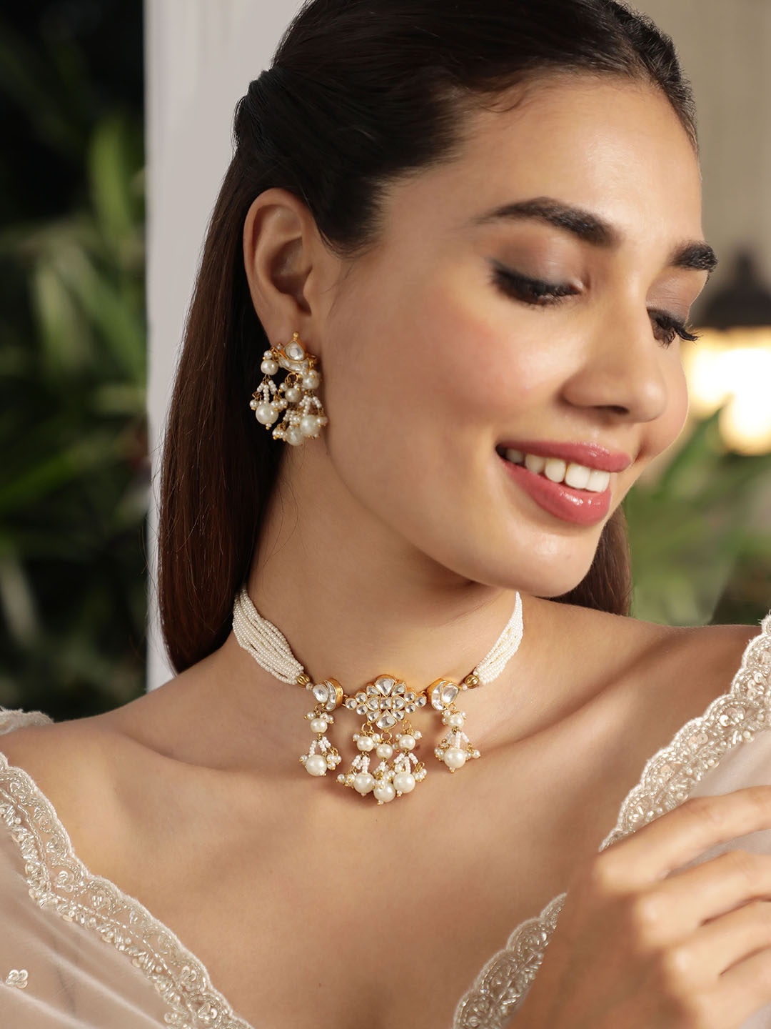

Rubans 22KT Gold Plated Kundan-Studded & Pearl Beaded Jewellery Set