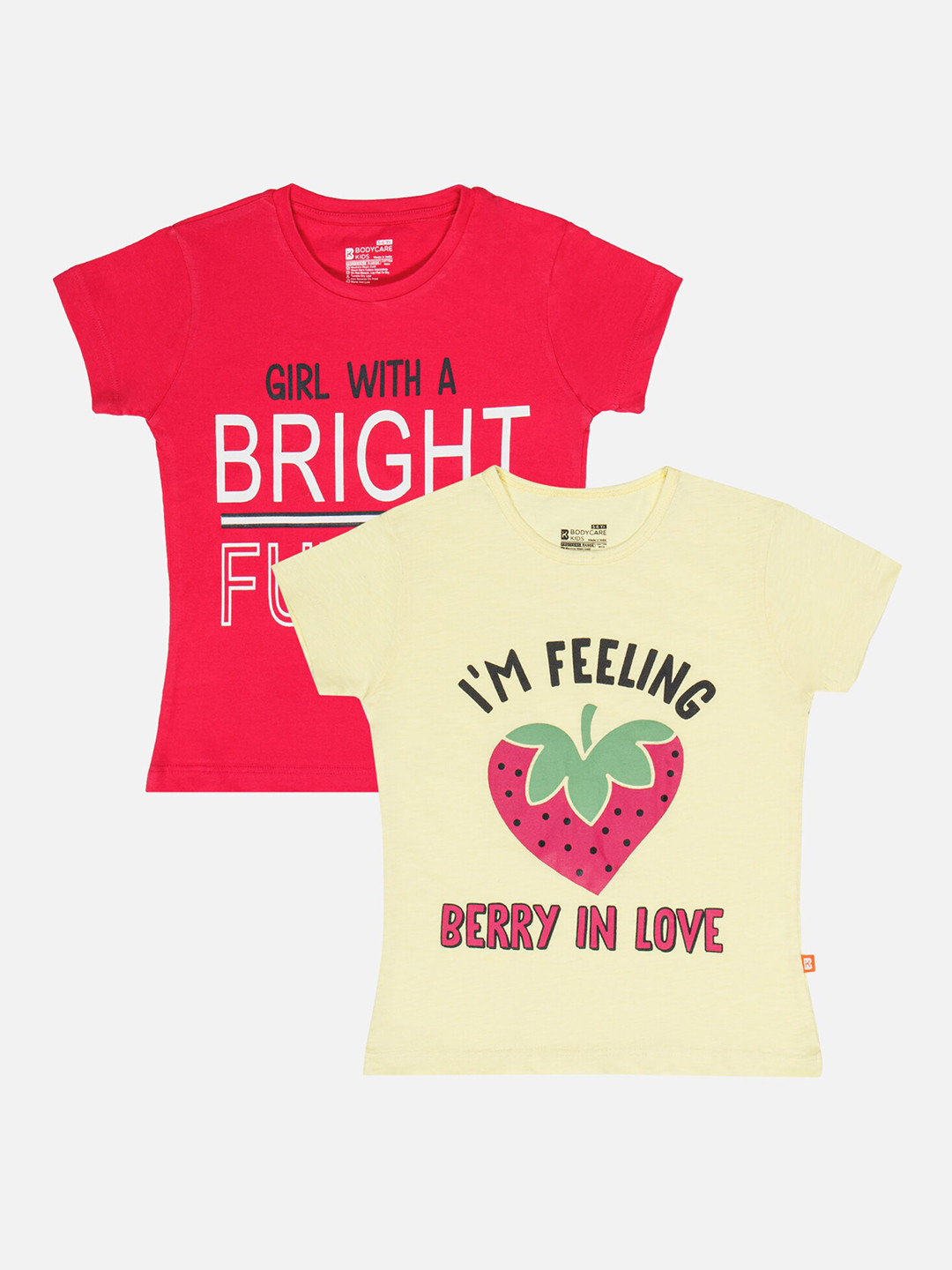 

Bodycare Girls Pack Of 2 Typography Printed T-shirt, Assorted