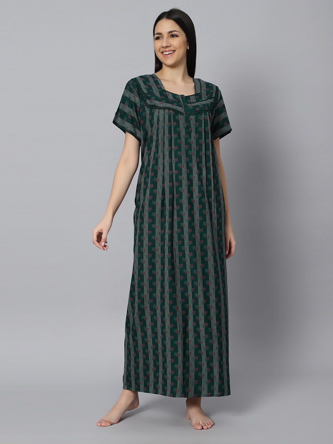 

QUIRA Geometric Printed Maxi Nightdress, Green