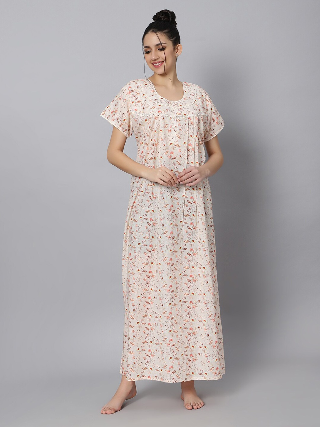 

QUIRA Printed Cotton Maxi Nightdress, Off white