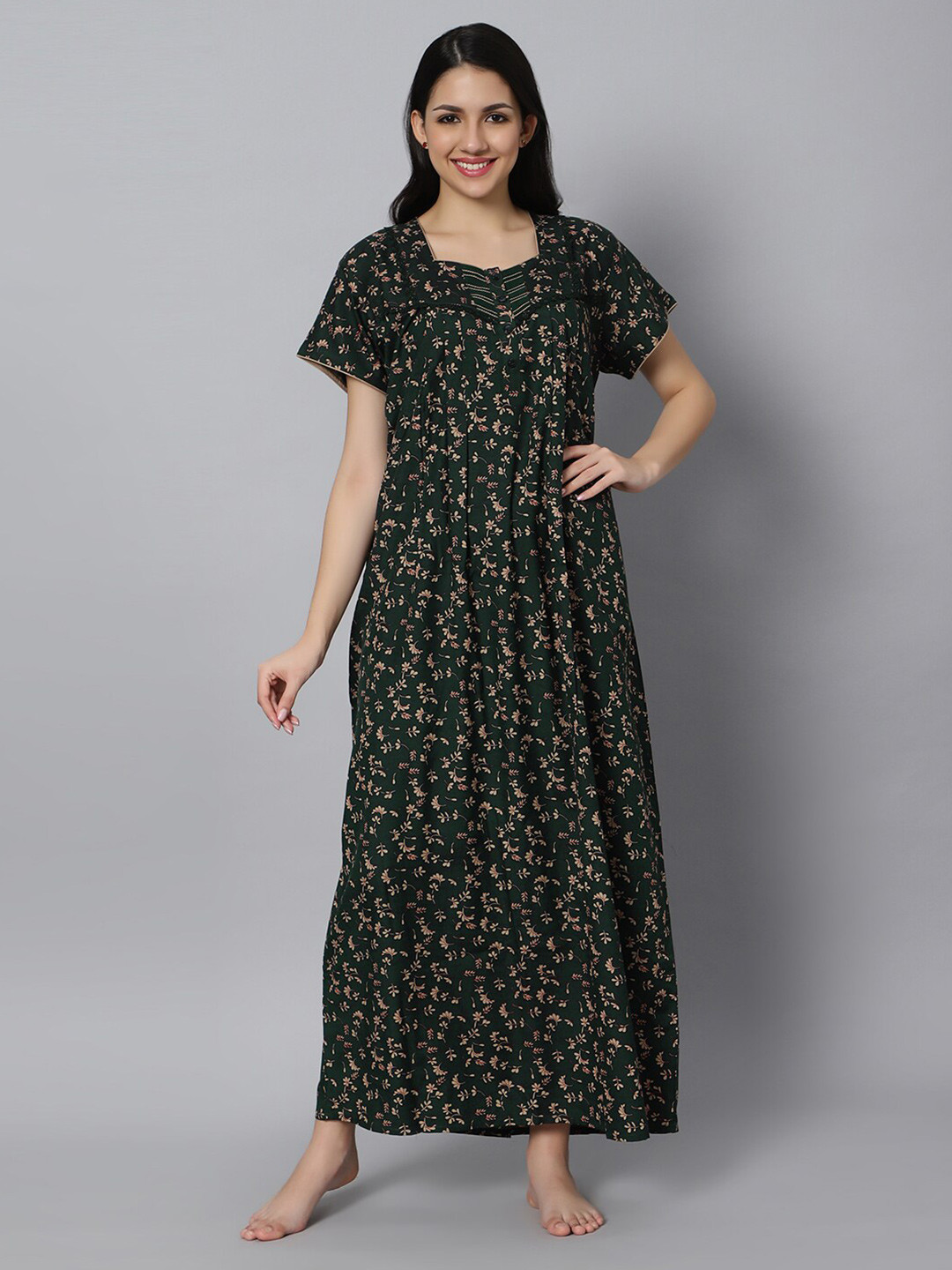 

QUIRA Printed Maxi Nightdress, Green