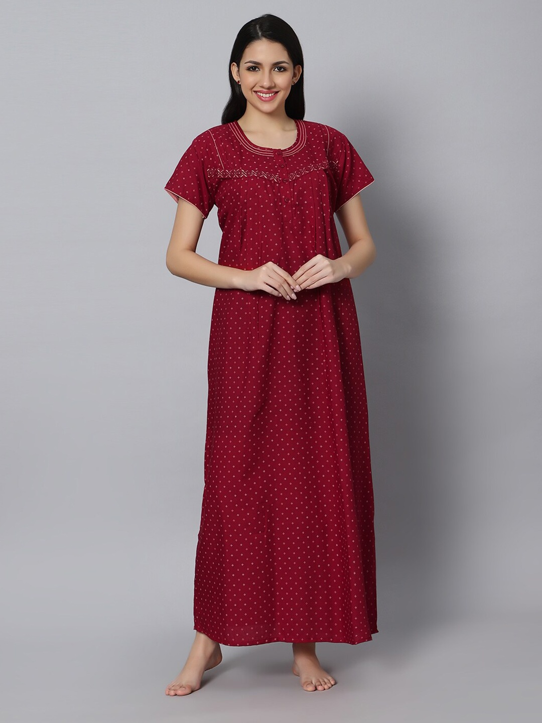 

QUIRA Floral Printed Maxi Nightdress, Coral