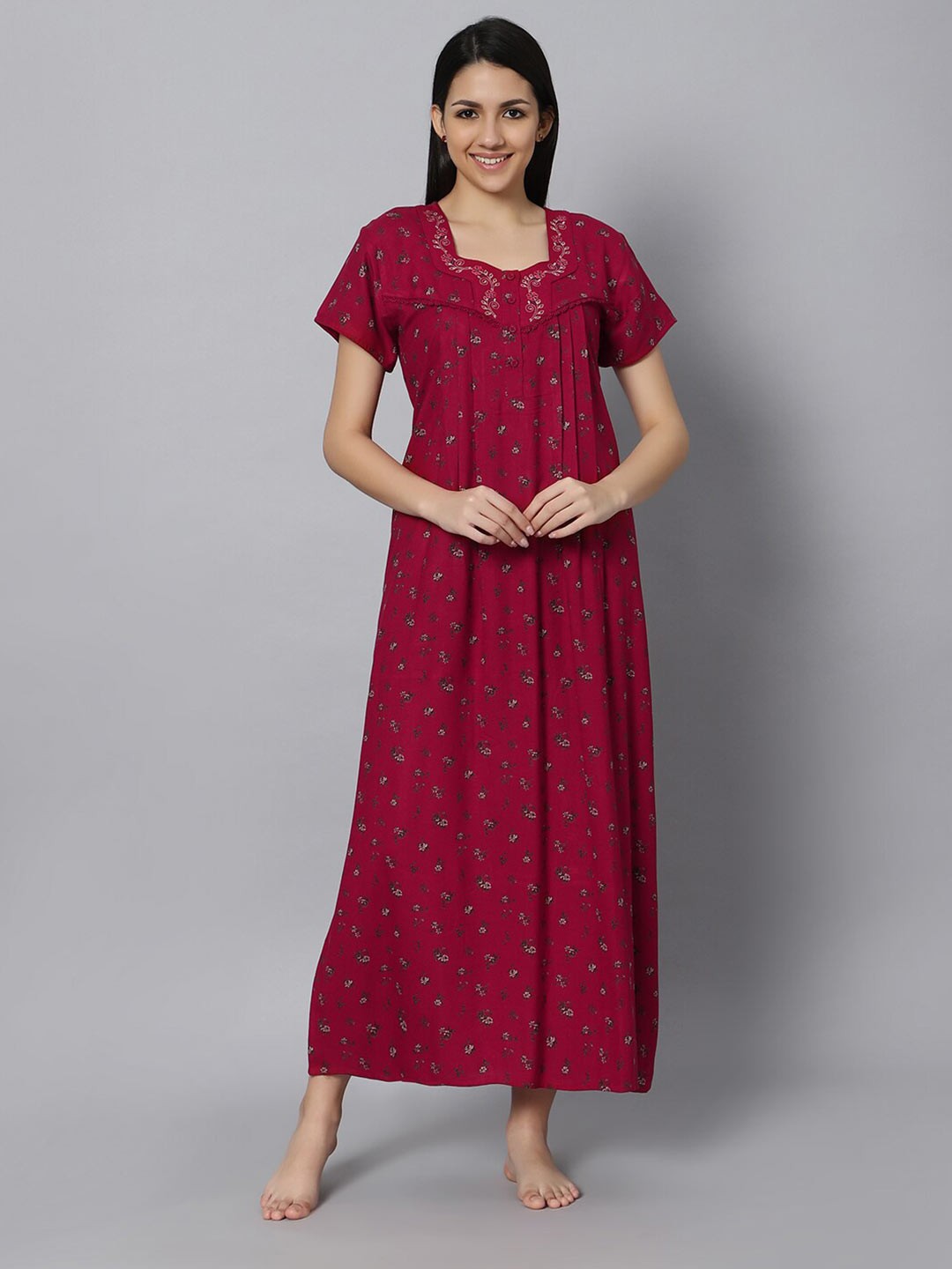 

QUIRA Printed Maxi Nightdress, Maroon