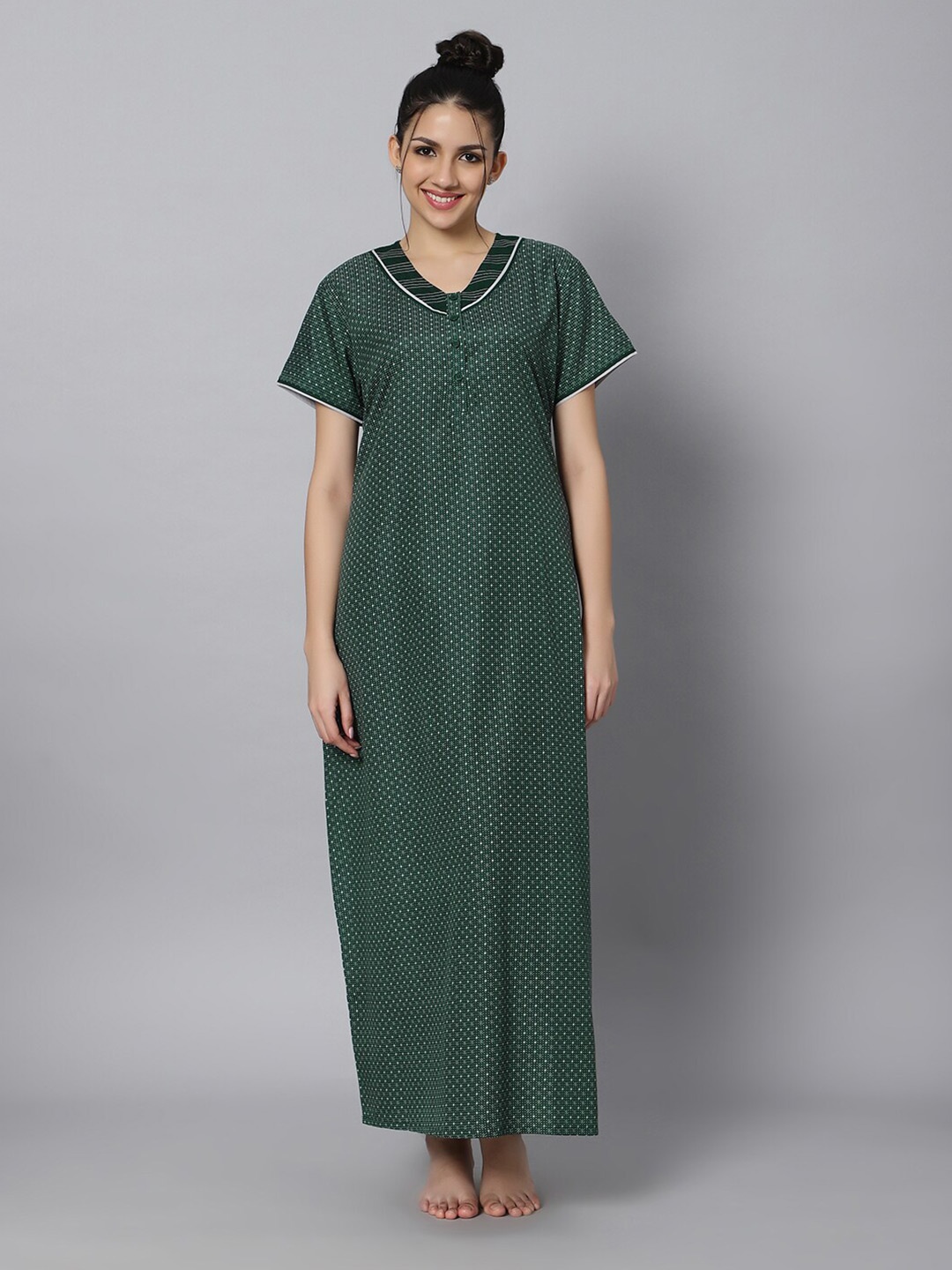 

QUIRA Geometric Printed Maxi Nightdress, Green