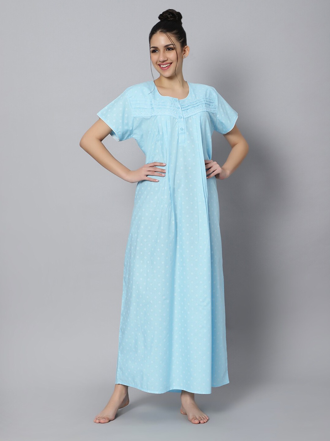 

QUIRA Ethnic Motifs Printed Maxi Nightdress, Blue