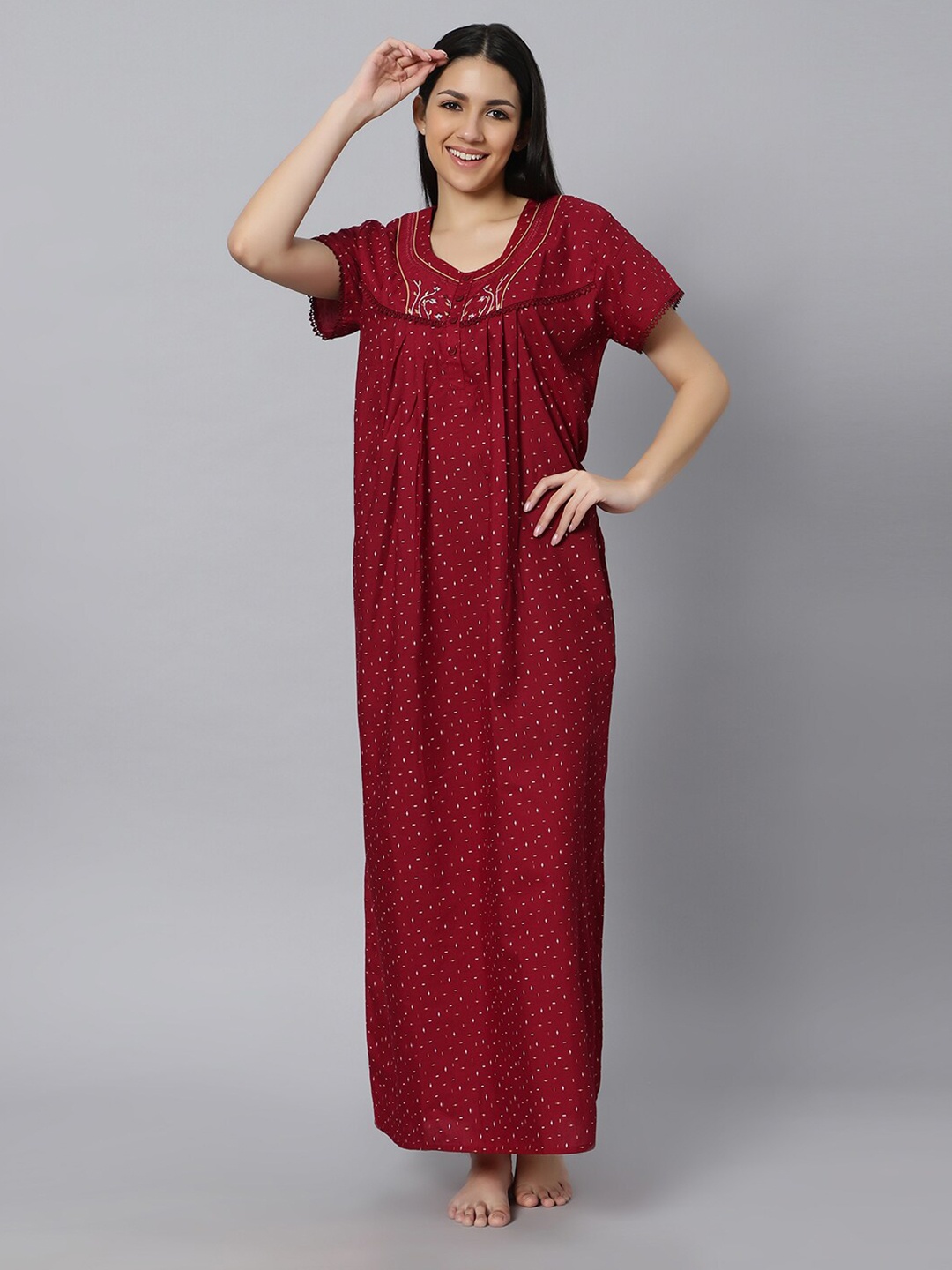 

QUIRA Printed Maxi Nightdress, Maroon