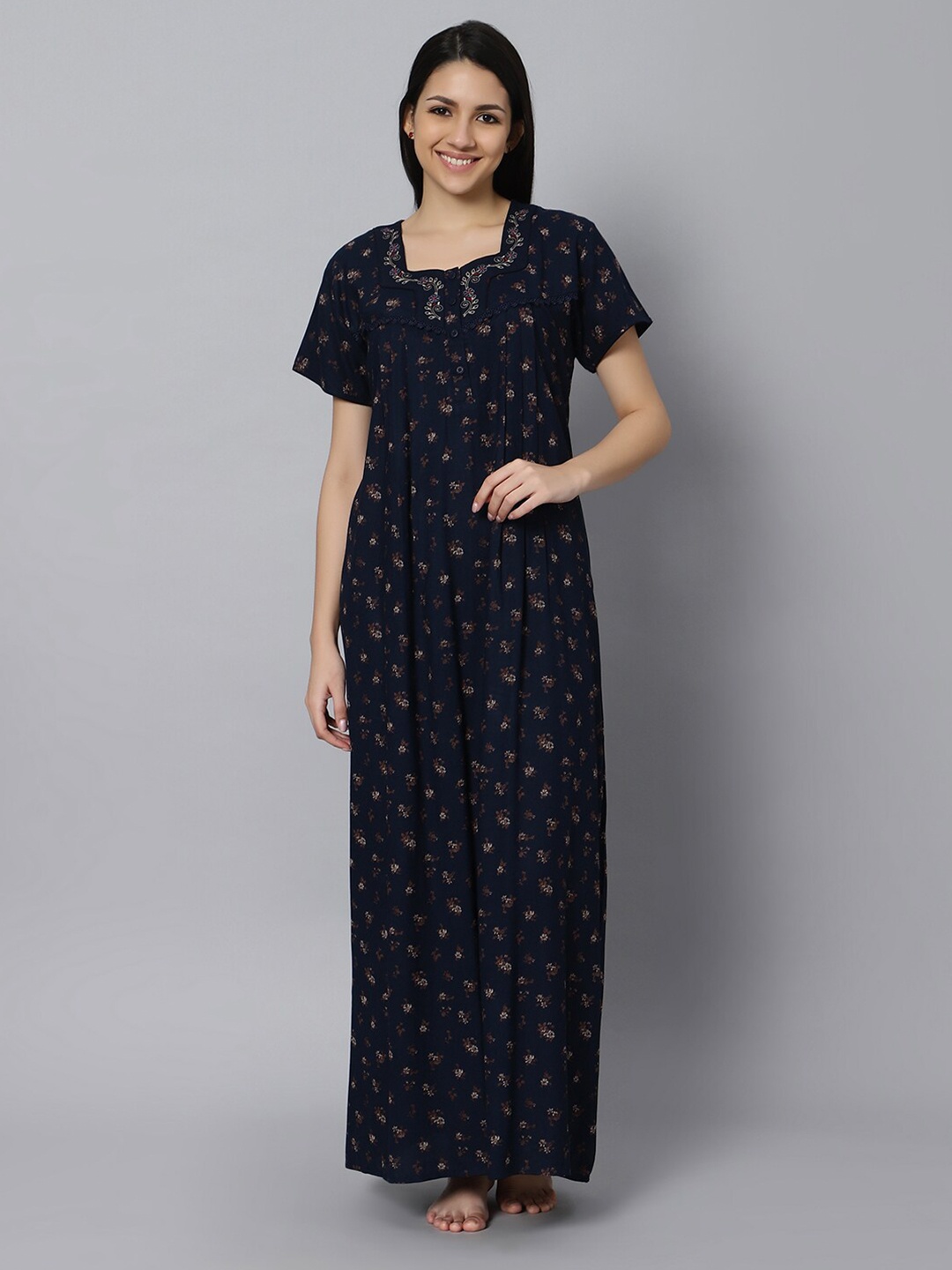 

QUIRA Printed Maxi Nightdress, Navy blue