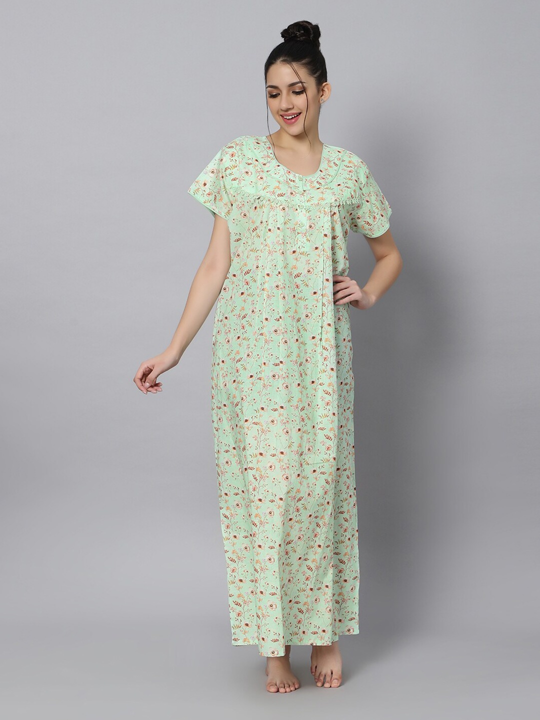 

QUIRA Floral Printed Maxi Nightdress, Green