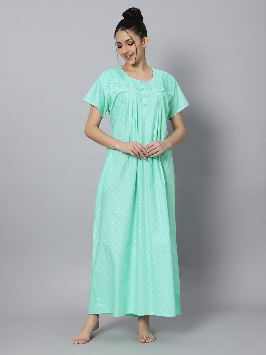 

QUIRA Floral Printed Maxi Nightdress, Green
