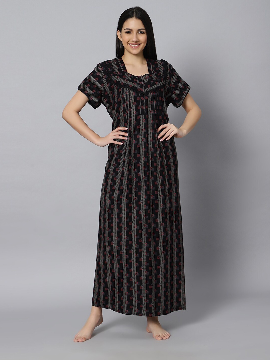 

QUIRA Printed Maxi Nightdress, Black