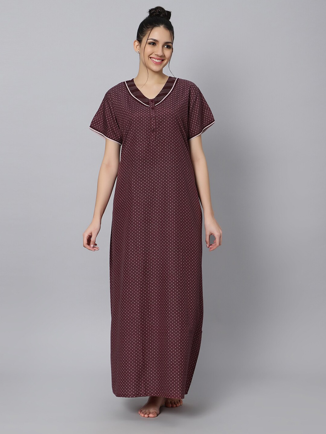 

QUIRA Printed Maxi Nightdress, Burgundy