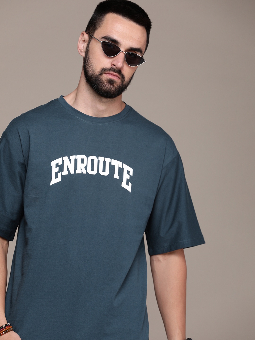 

Roadster Men Typography Printed Drop-Shoulder Sleeves Pure Cotton T-shirt, Teal