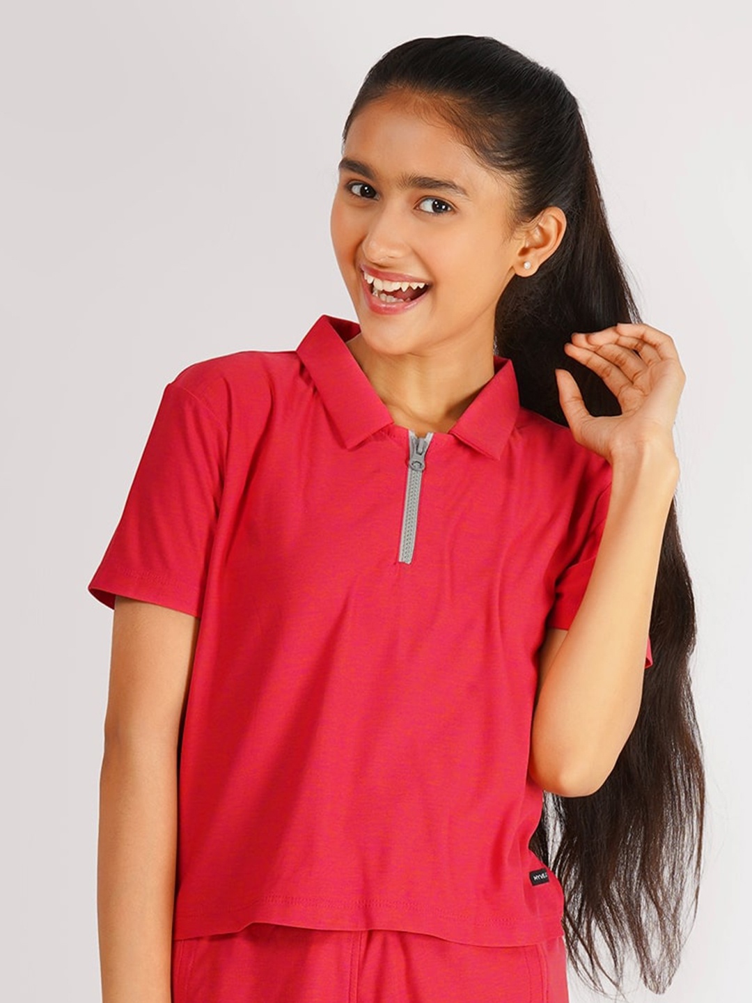 

HYVE Girls Typography Printed Polo Collar T-shirt, Pink